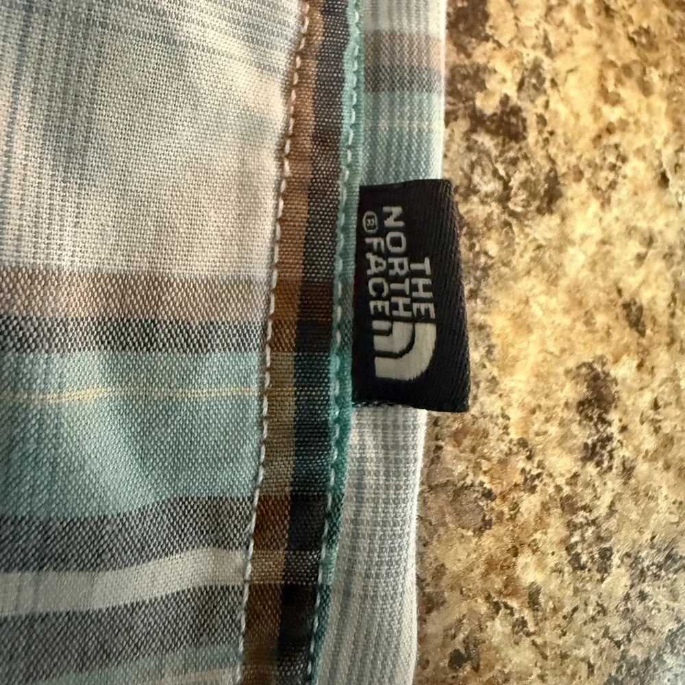 The North Face Men's Blue and White Plaid Shirt